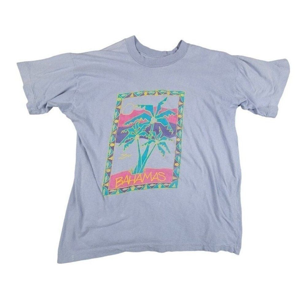 Vintage Bahamas T Shirt Mens Size Medium 80s Tropical Travel Palm Trees